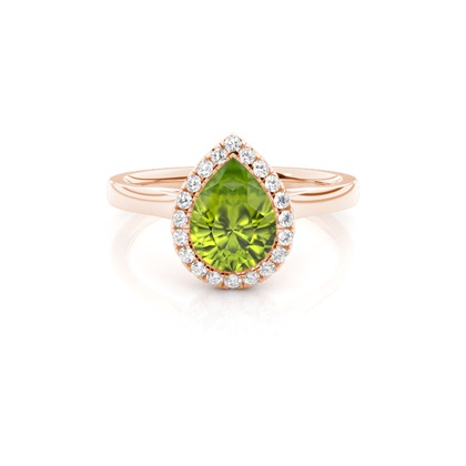 Bezel Setting Peridot Halo Engagement Ring