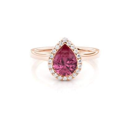 Bezel Setting Pink Tournamile Halo Engagement Ring