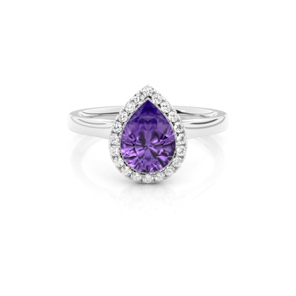 Bezel Setting Amethyst Halo Engagement Ring
