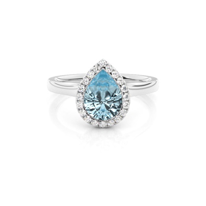 Bezel Setting Aquamarine Halo Engagement Ring