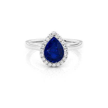 Bezel Setting Blue Sapphire Halo Engagement Ring