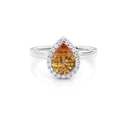 Bezel Setting Citrine Halo Engagement Ring