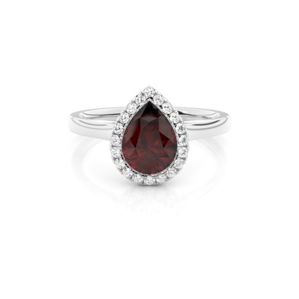 Bezel Setting Garnet Halo Engagement Ring