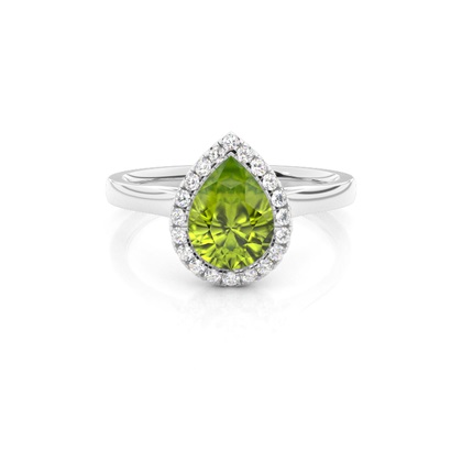 Bezel Setting Peridot Halo Engagement Ring