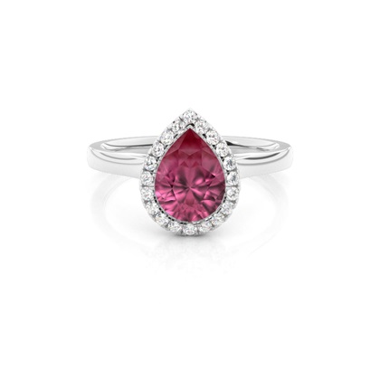 Bezel Setting Pink Tournamile Halo Engagement Ring