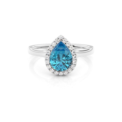 Bezel Setting Topaz Halo Engagement Ring