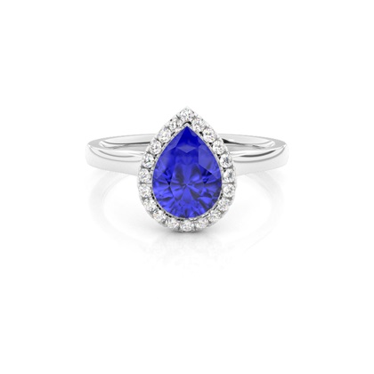 Bezel Setting Tanzanite Halo Engagement Ring