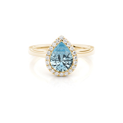 Bezel Setting Aquamarine Halo Engagement Ring
