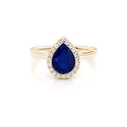 Bezel Setting Blue Sapphire Halo Engagement Ring