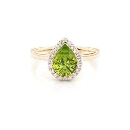 Bezel Setting Peridot Halo Engagement Ring