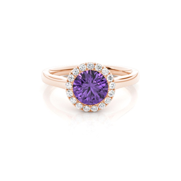 Bezel Setting Amethyst Halo Engagement Ring
