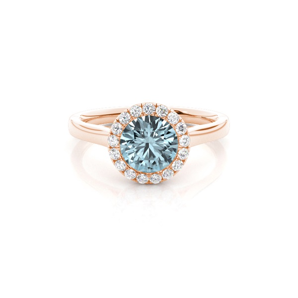 Bezel Setting Aquamarine Halo Engagement Ring