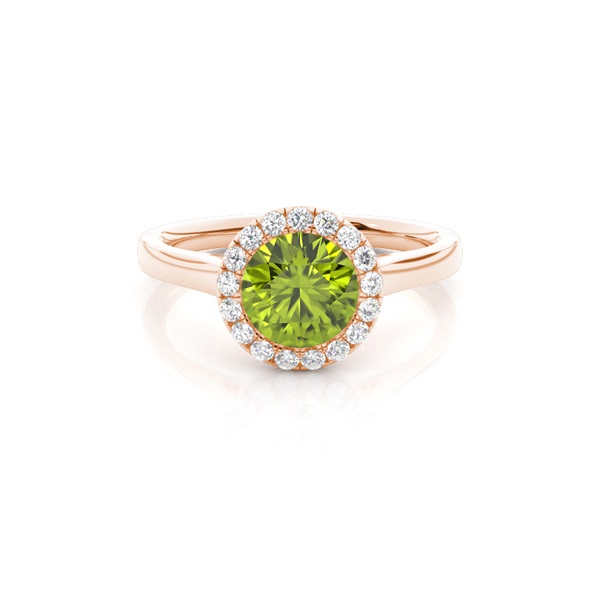 Bezel Setting Peridot Halo Engagement Ring