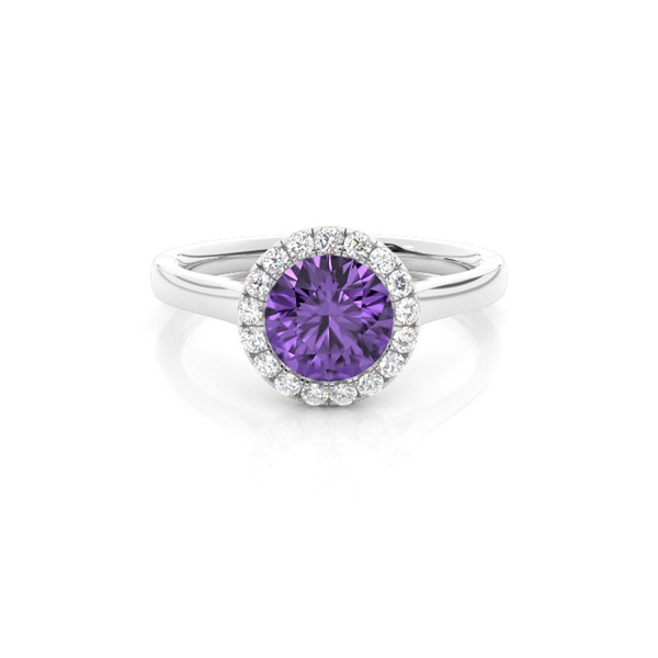 Bezel Setting Amethyst Halo Engagement Ring