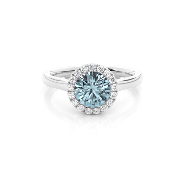 Bezel Setting Aquamarine Halo Engagement Ring