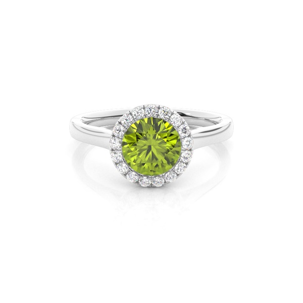 Bezel Setting Peridot Halo Engagement Ring