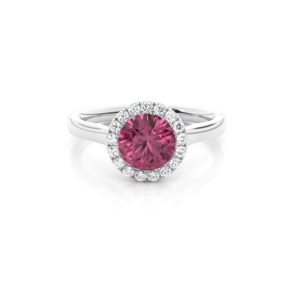 Bezel Setting Pink Tournamile Halo Engagement Ring