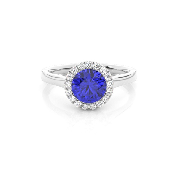 Bezel Setting Tanzanite Halo Engagement Ring