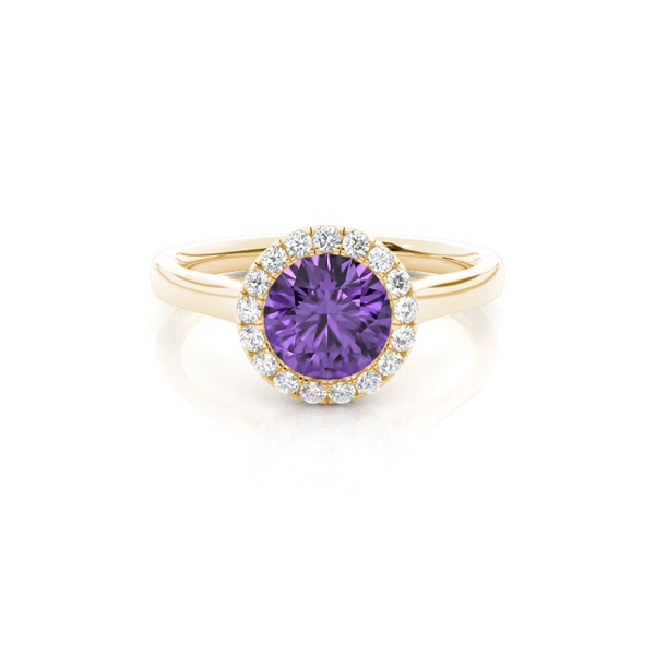 Bezel Setting Amethyst Halo Engagement Ring