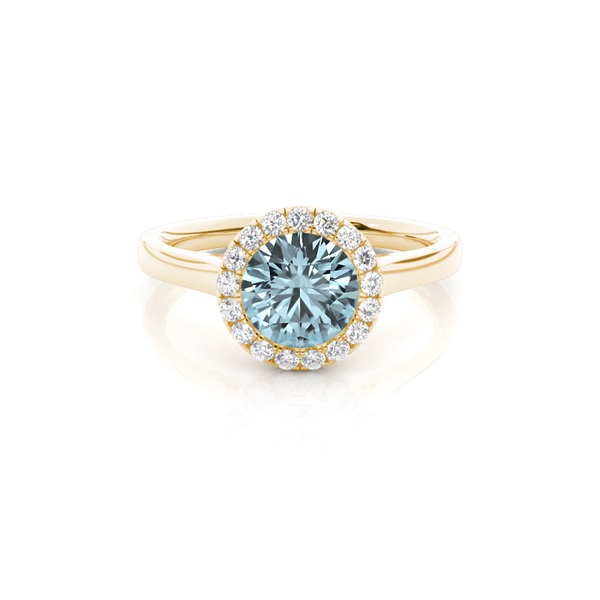 Bezel Setting Aquamarine Halo Engagement Ring