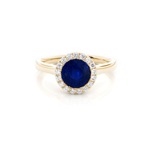 Bezel Setting Blue Sapphire Halo Engagement Ring