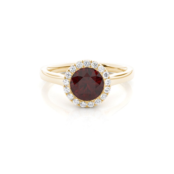 Bezel Setting Garnet Halo Engagement Ring