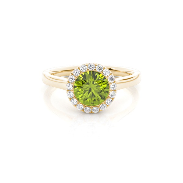 Bezel Setting Peridot Halo Engagement Ring