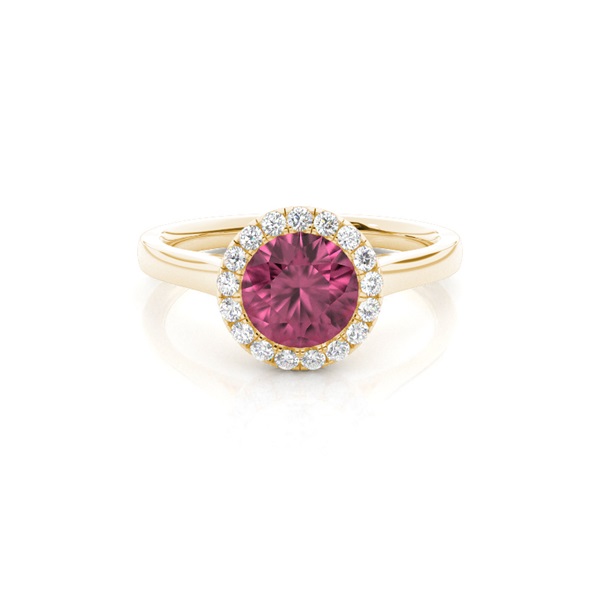 Bezel Setting Pink Tournamile Halo Engagement Ring