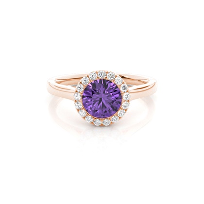 Bezel Setting Amethyst Halo Engagement Ring