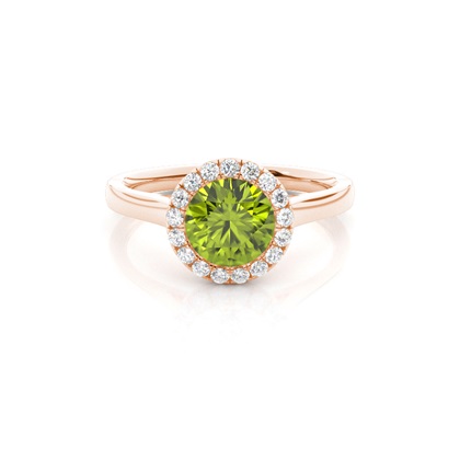 Bezel Setting Peridot Halo Engagement Ring