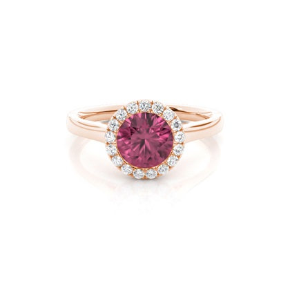 Bezel Setting Pink Tournamile Halo Engagement Ring