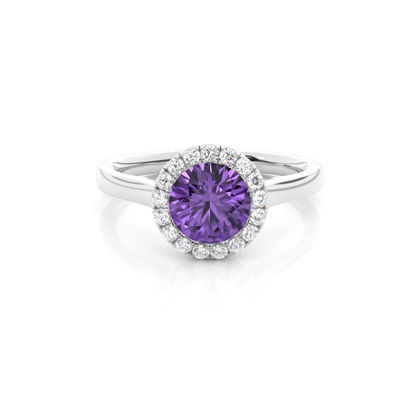 Bezel Setting Amethyst Halo Engagement Ring