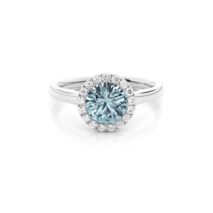 Bezel Setting Aquamarine Halo Engagement Ring