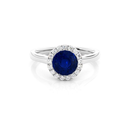 Bezel Setting Blue Sapphire Halo Engagement Ring