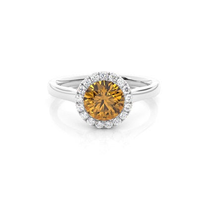 Bezel Setting Citrine Halo Engagement Ring