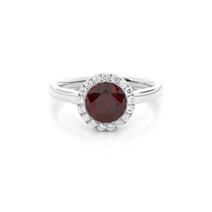 Bezel Setting Garnet Halo Engagement Ring
