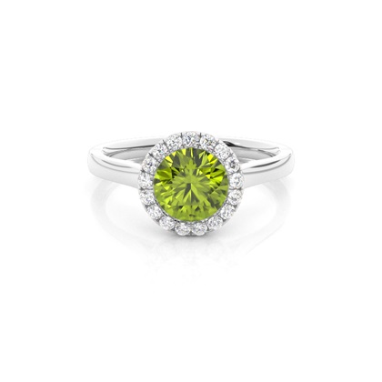 Bezel Setting Peridot Halo Engagement Ring