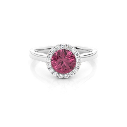 Bezel Setting Pink Tournamile Halo Engagement Ring
