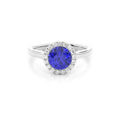 Bezel Setting Tanzanite Halo Engagement Ring