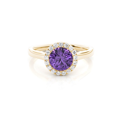 Bezel Setting Amethyst Halo Engagement Ring