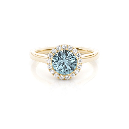 Bezel Setting Aquamarine Halo Engagement Ring