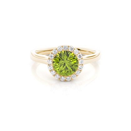 Bezel Setting Peridot Halo Engagement Ring