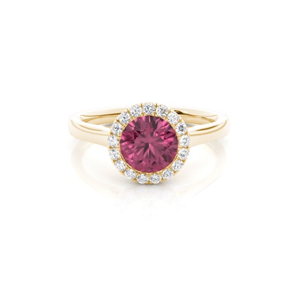 Bezel Setting Pink Tournamile Halo Engagement Ring