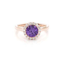 Bezel Setting Amethyst Halo Engagement Ring