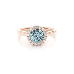 Bezel Setting Aquamarine Halo Engagement Ring