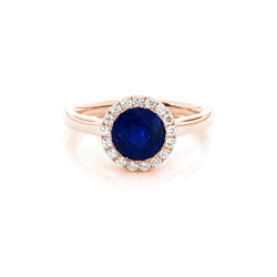Bezel Setting Blue Sapphire Halo Engagement Ring