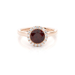Bezel Setting Garnet Halo Engagement Ring