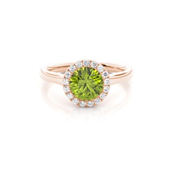 Bezel Setting Peridot Halo Engagement Ring