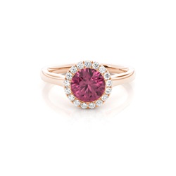 Bezel Setting Pink Tournamile Halo Engagement Ring