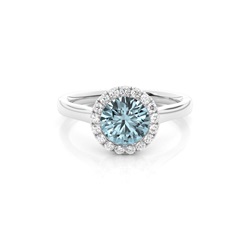 Bezel Setting Aquamarine Halo Engagement Ring